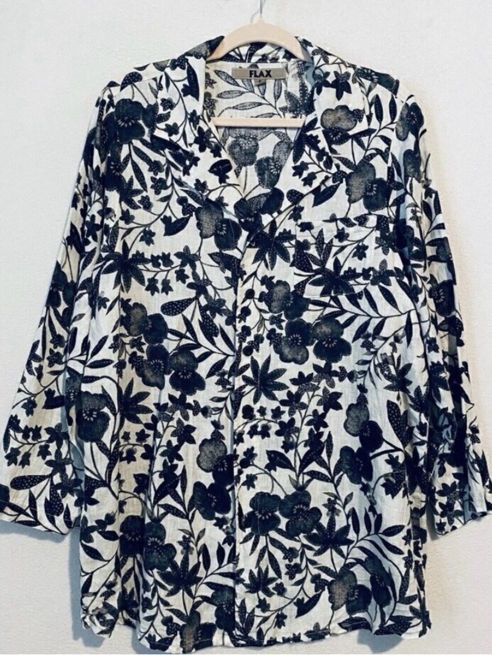FLAX Black, Navy & White Floral Button-Down Shirt